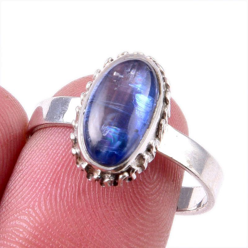 

Подарочное кольцо из чистого серебра 925 пробы с натуральным кианитом ручной работы S.9 T7d93