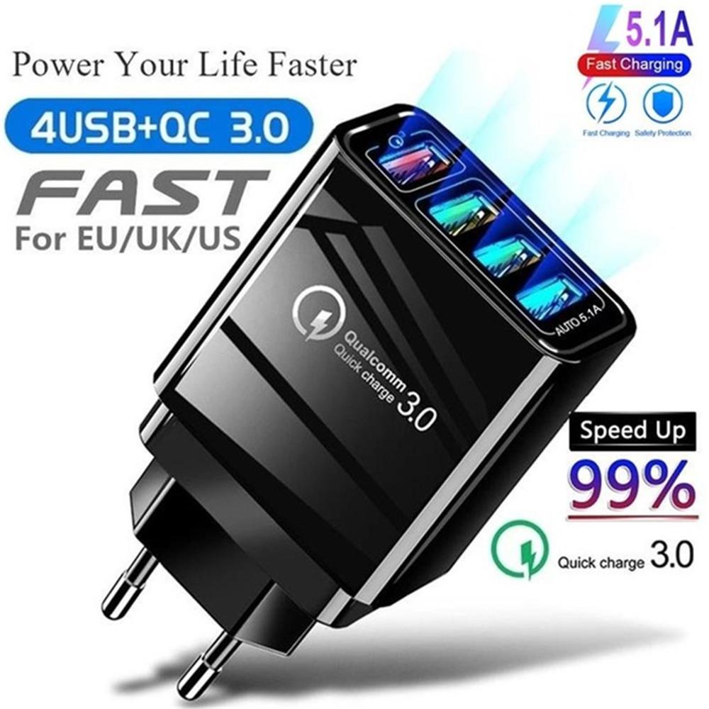 Cellphone Charger with 4 USB port Fast Charging for iPhone Samsung Xiaomi Huawei Smartphone Travel Power Adaptor