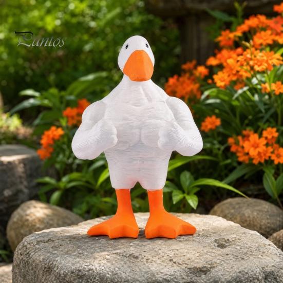 Desktop Duck Decoration Resin Muscular Figurine, Strong Fitness Statue, Home Office Decor White Yellow Shape Ornament for Table Humorous Animal Desk