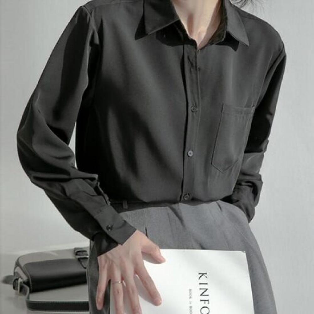 Navava Vintage Office Solid Long Sleeve Collar Shirt Nb2512