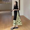 MODIQUE Summer Plus Size Women Loose Casual A-Line Patchwork Dot Print Silk Hemline Long Dresses Female Versatile Oversize Short Sleeve V-Neck Dresses