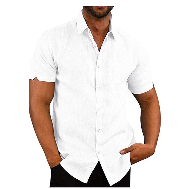 Men's Shirt Double Pocket Cotton Linen Short Sleeve Shirts for Men Casual Holiday Beach Shirt streetwear Solid Color Slim Fit