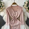 Autumn Winter Women V-neck Full Sleeve Knitted Pullover Sweater Party Long Maxi Mermaid Dresses