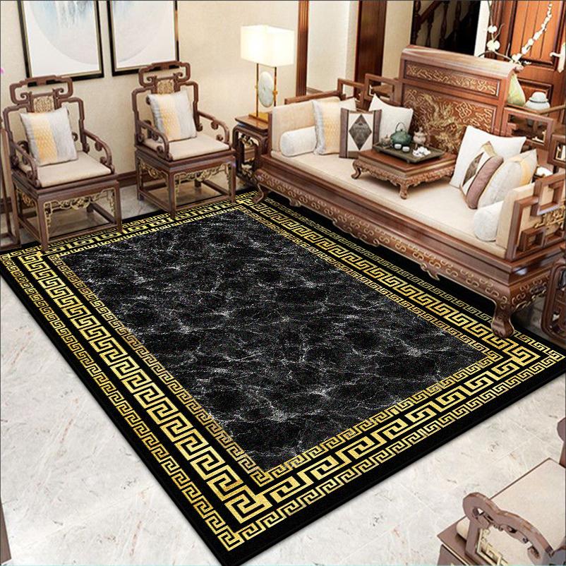 Large Size Classical Border Design Live Room Rug Soft Non-slip Study Decoration Carpet Machine Washable Sofa Table Mat Flannel