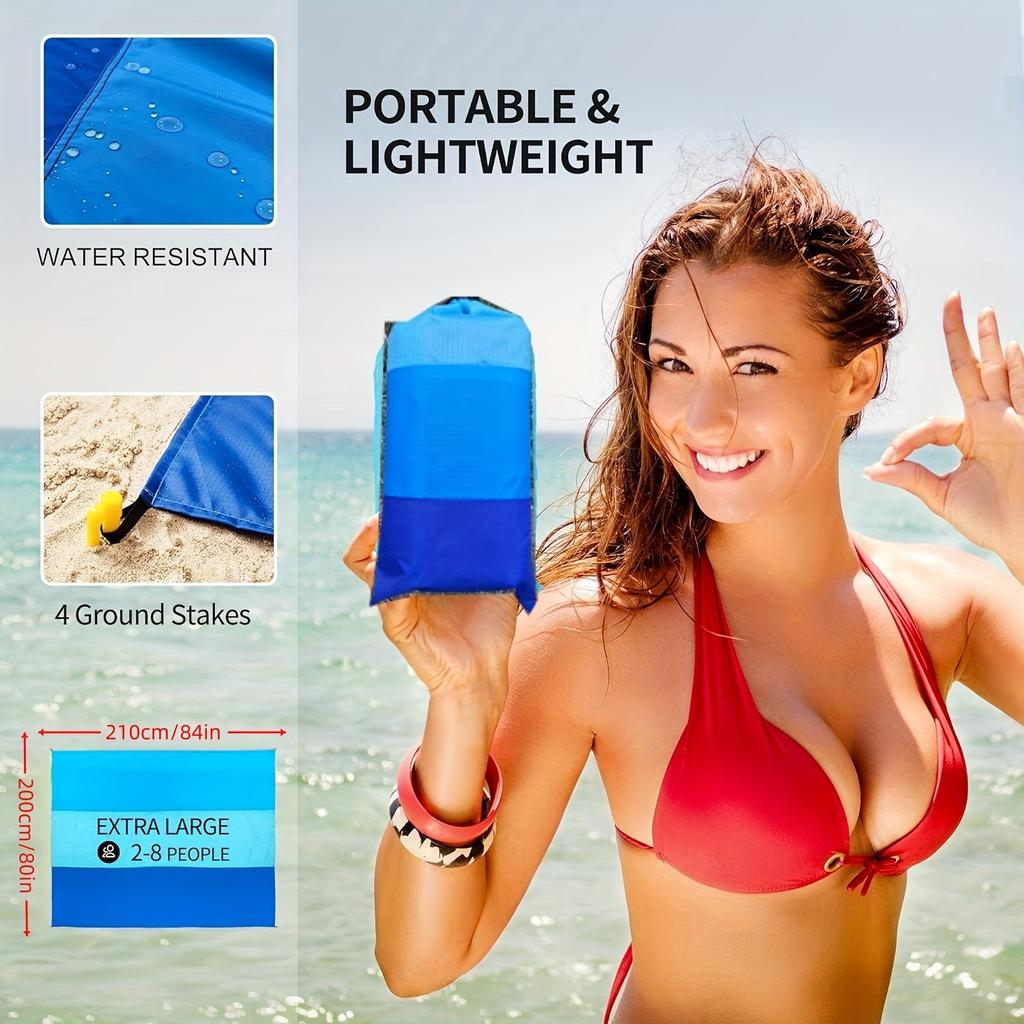 Beach Blanket Waterproof Beach Mat Quick-Dry For Adults Beach Essentials For Vacation Cruise Picnic Camping With Stakes