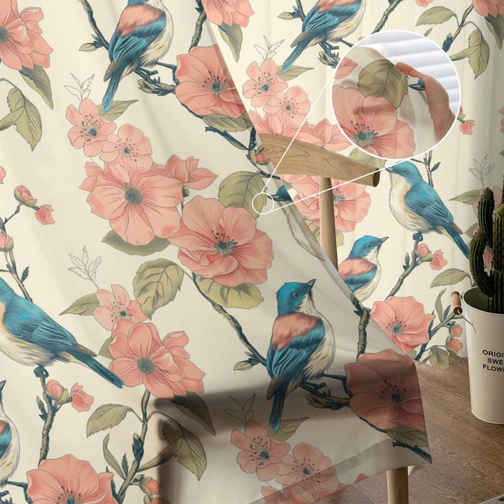 Pflanzen Vogel Äste Tüll Fenstervorhänge für Schlafzimmer Luxuriöse Heimdekoration Drapierungen im Wohnzimmer Chiffonpaneele
