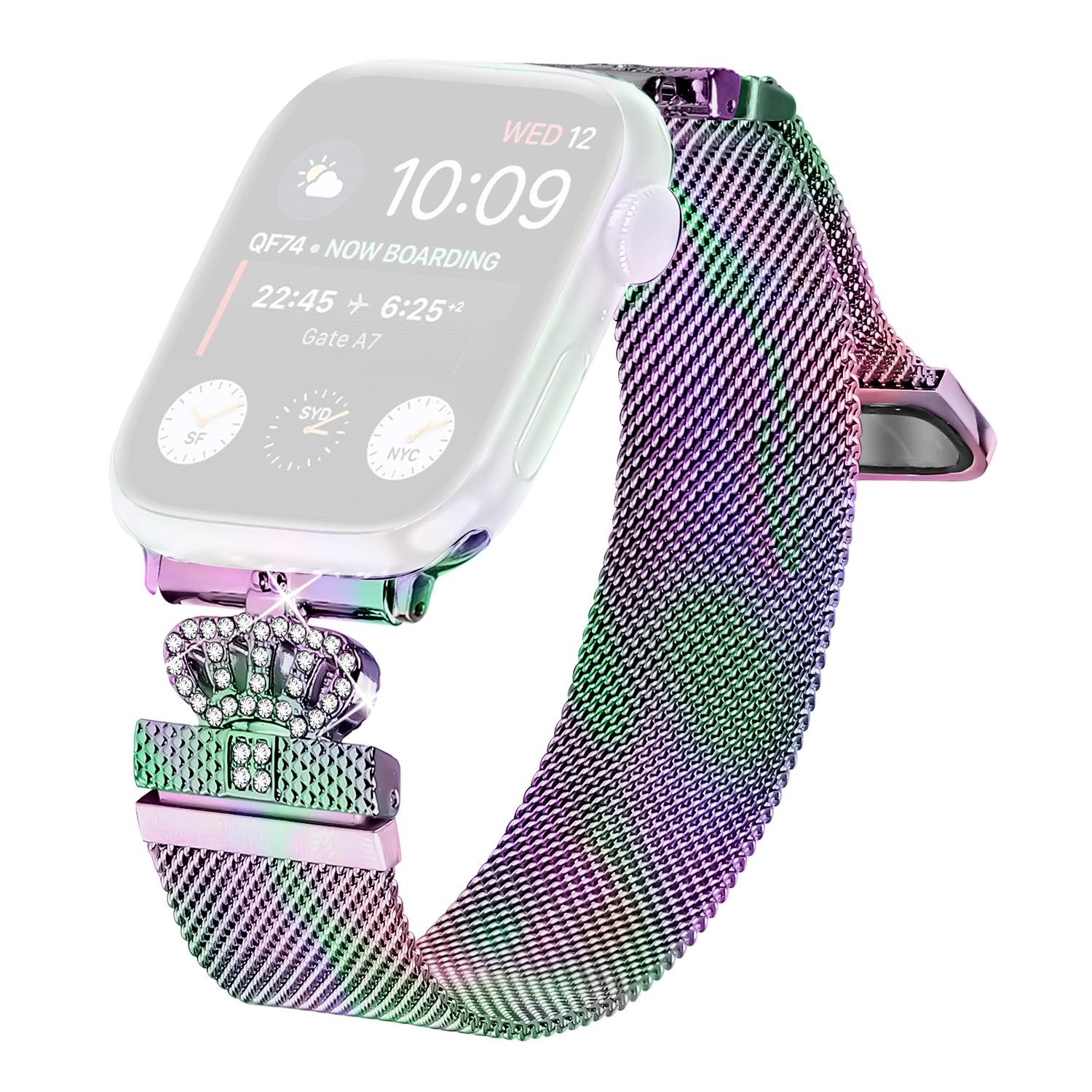 

Milanese Band For Apple Watch Series 10 Ultra 9 8 7 SE 6 5 4 3 2 1 46mm 49mm 45mm 44mm 42mm Magnetic Crown Clasp Stainless Steel Strap Multi-Color