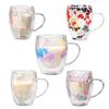 Tørket blomst dobbeltlags kaffekopp Glass Dobbeltvegg Kaffekrus Tørkede blomster Glasskopp Tekopp Melkekopp Krus Drikkeglass
