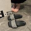 Beautiful and Comfortable Rhinestone Slippers Women's Summer Wear 2025 New Flat-bottomed One-word Sandals Beach Versatile Cool Slippers