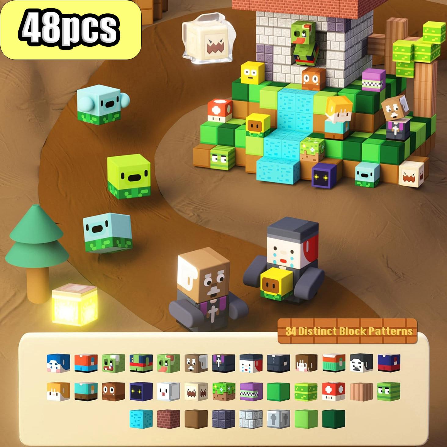 Magnetic Construction Blocks Mine World Magnetic Forest House Brick Cube Toys Set Stem Tactile Best Present For 3+ Boy Girl Kid