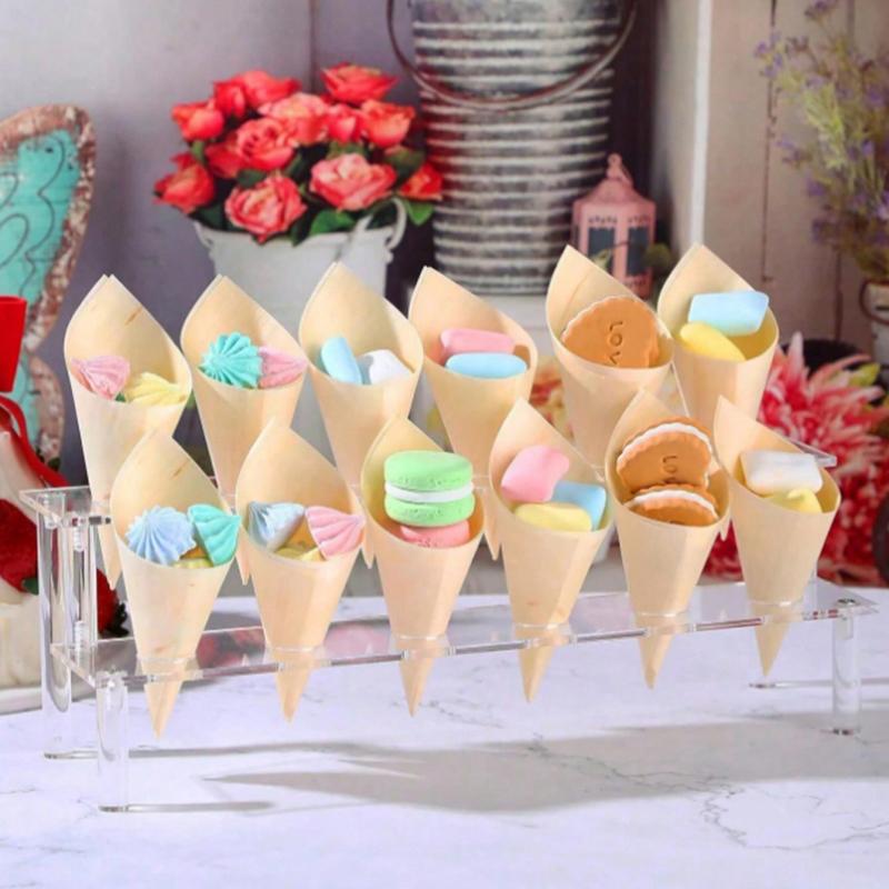 Trapezoidal Acrylic Ice Cream Cone Dessert Holder Tray Waffle Cone Display Stand Storage Rack Wedding Party Food Baking Tools
