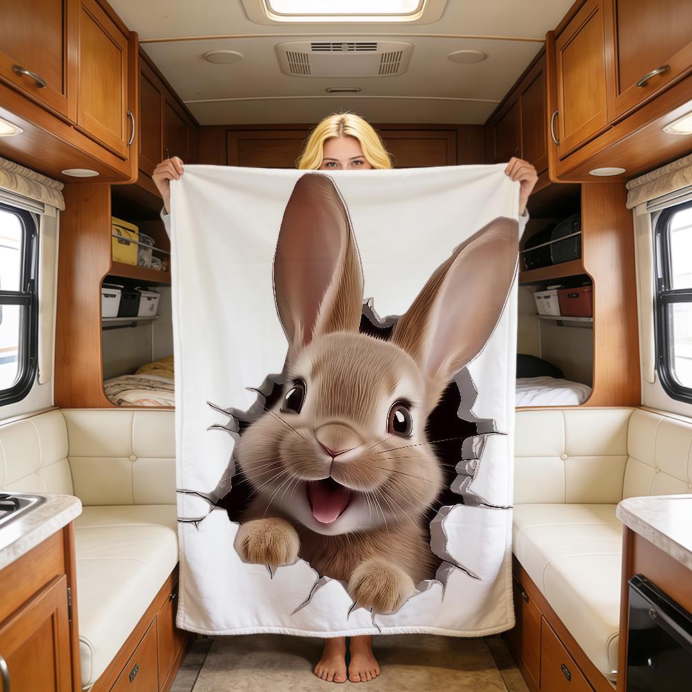 Easter Cute Bunny Retro Egg Cartoon Art Rabbit Warm Soft Plush Blanket For Sofa Living Room Nap Home Bedroom Travel Gift Hogar