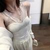 Lace Back Vest Women's French Style Exterior Sexy V-neck Slimming Base Shirt