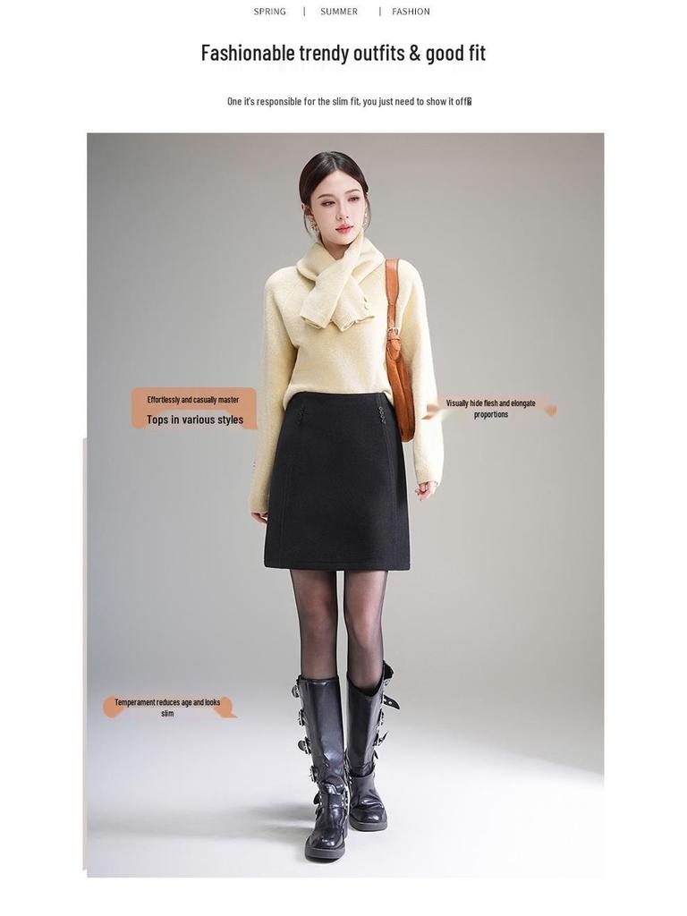 Women's High-Waisted A-line Sheath Skirt, Elegant Hip-Hugging Design for Autumn/Winter 2025