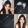Feather Headband with Tassel White Feather Hair Hoop Headwear for Women
