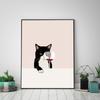 Lustiges süßes schwarzes Katzenplakat, weiße Katzen schmecken Rotwein, Leinwandmalerei, Katze, Küche, Wandkunst, Bilder für Wohnzimmer, Heimdekoration
