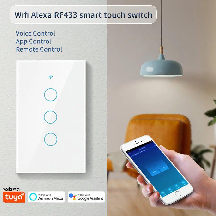 Smart Switches US Neutral Wire/No Neutral Wire Required 1/2/3/4 Gang Light WiFi Touch Switch Works with Tuya Smart Life App