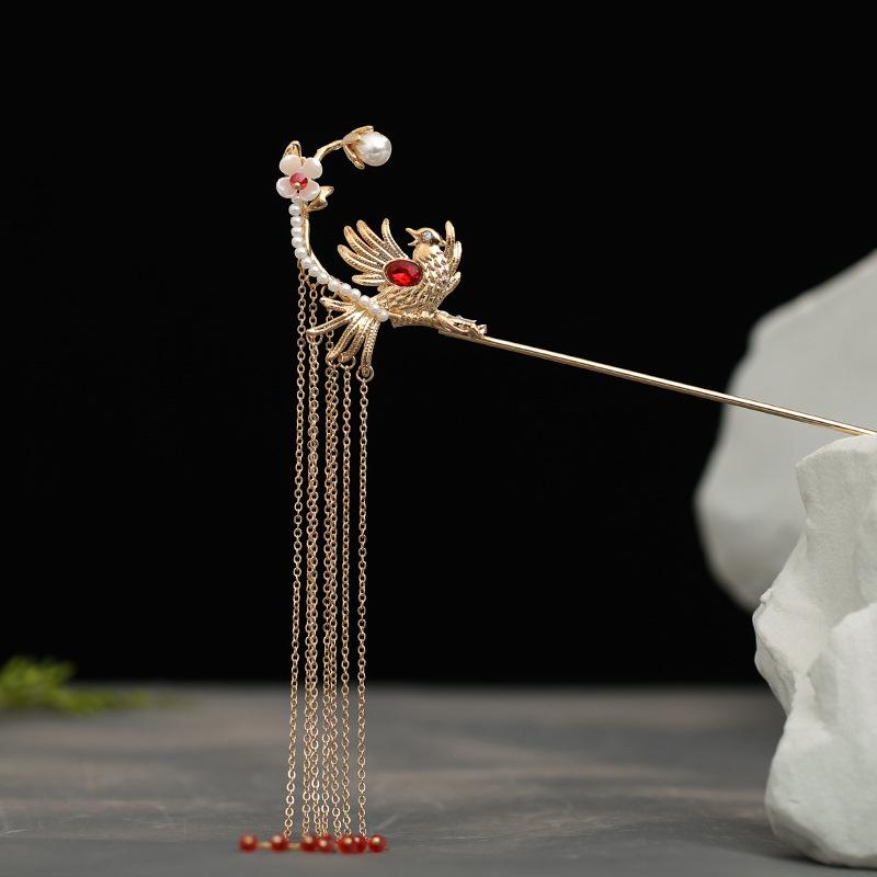 Chinese Style Tassel Hair Clip For Women Hair Stick Pins Metal Bird Handmade Hairpins Charm Jewelry Accessories Hair Ornaments