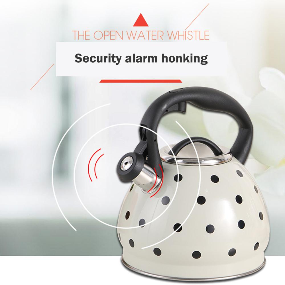 High-capacity stainless steel whistle kettle, Gas induction cooker boiling water kettle, Home fashion polka dot teapot, 3.0L
