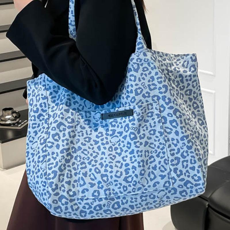 Canvas tote bag leopard print autumn new large-capacity cloth large bag underarm lazy high-value shoulder bag women