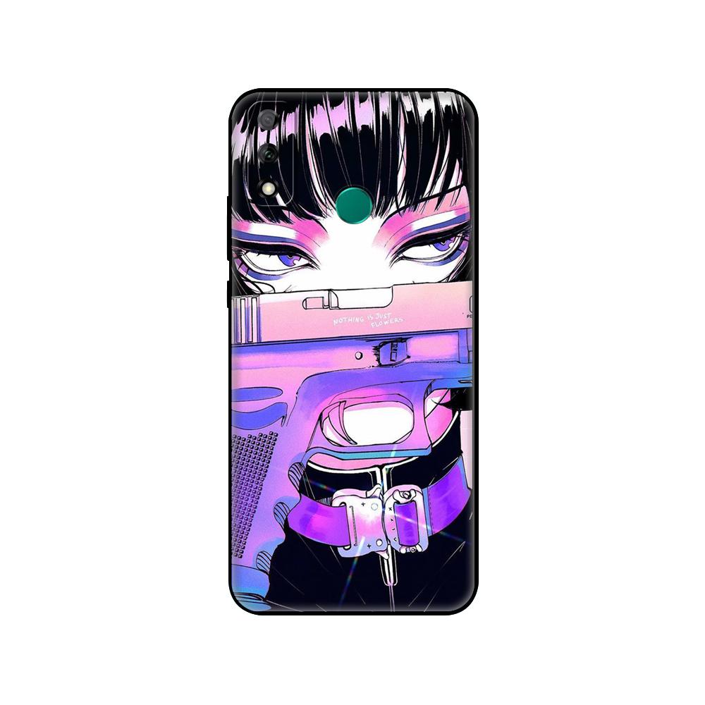 Černý TPU kryt pro Huawei Y9S Y6S Y8S Y5P Y7P Y8P Pouzdro pro Huawei Y5 lite Prime 2018 Y6 2019 Módní vintage umělecké dívčí vzor