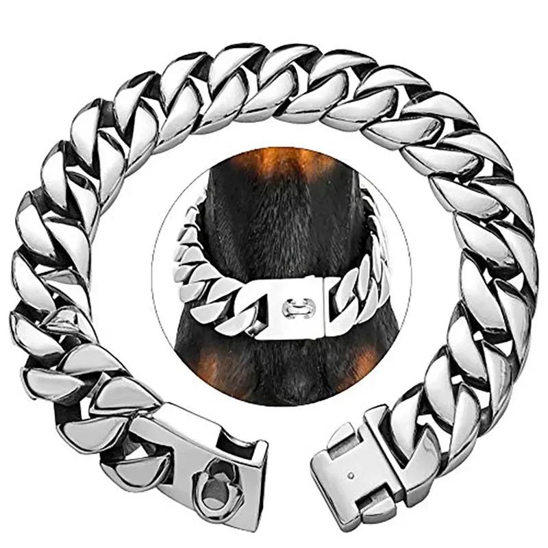 Cadenas de Metal Fuertes para Perros de 32 mm de Ancho Collares Acero Inoxidable Ahogador para Perros Pitbull Collar Dorado para Perros Grandes
