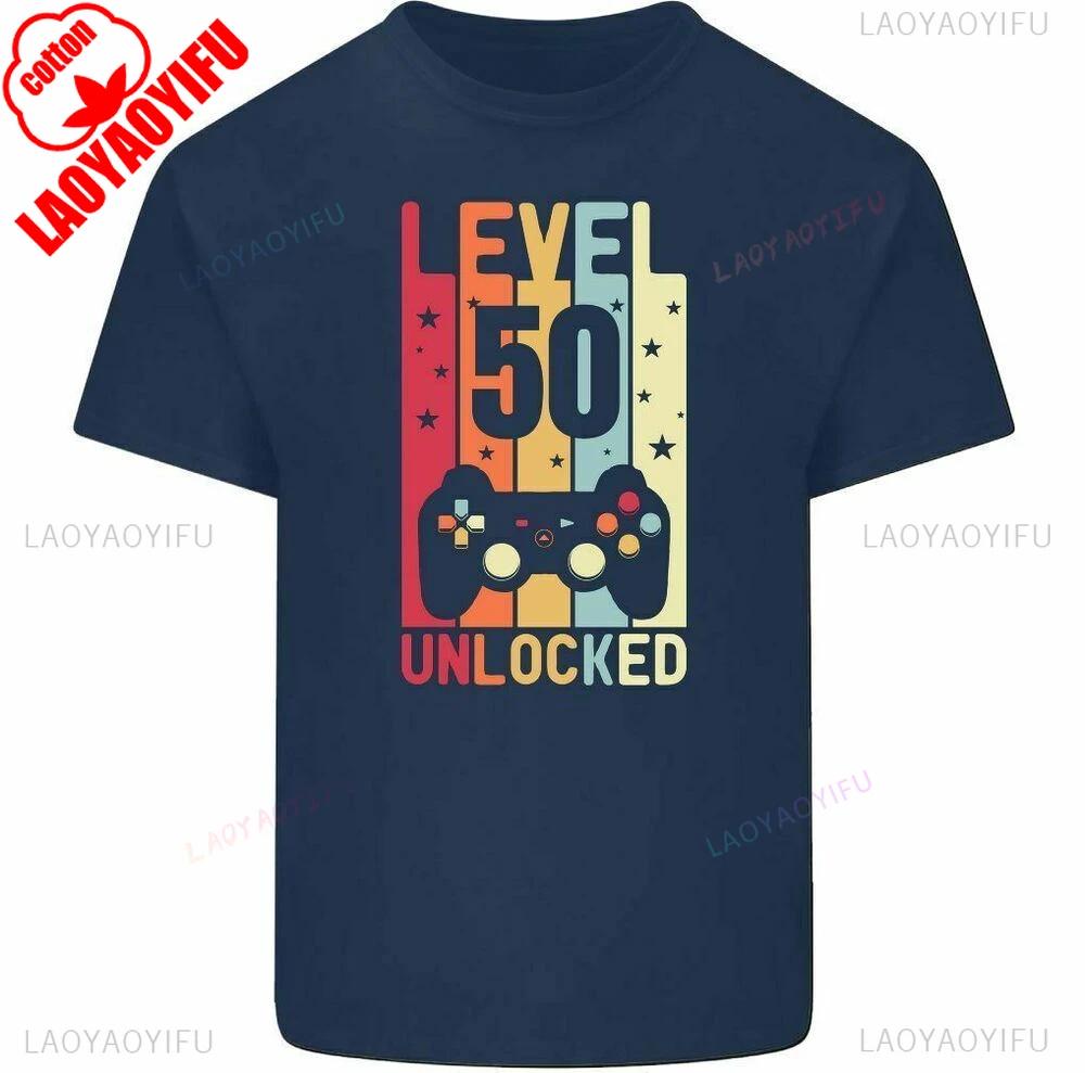 50th Birthday T-Shirt 1975 Mens Funny LEVEL UNLOCKED 50 Year Old Gaming Tee Tops Graphic T Shirts Men Clothing Cotton Shirts