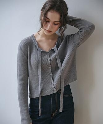 Vem.Ver Ribbon Tie Knit Cardigan_Gray