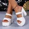 Fashion Round Toe Open Toe Slide with Platform Anti-Slip Wear-Resistant High Heels Women's Summer New Outside Platform Slippers