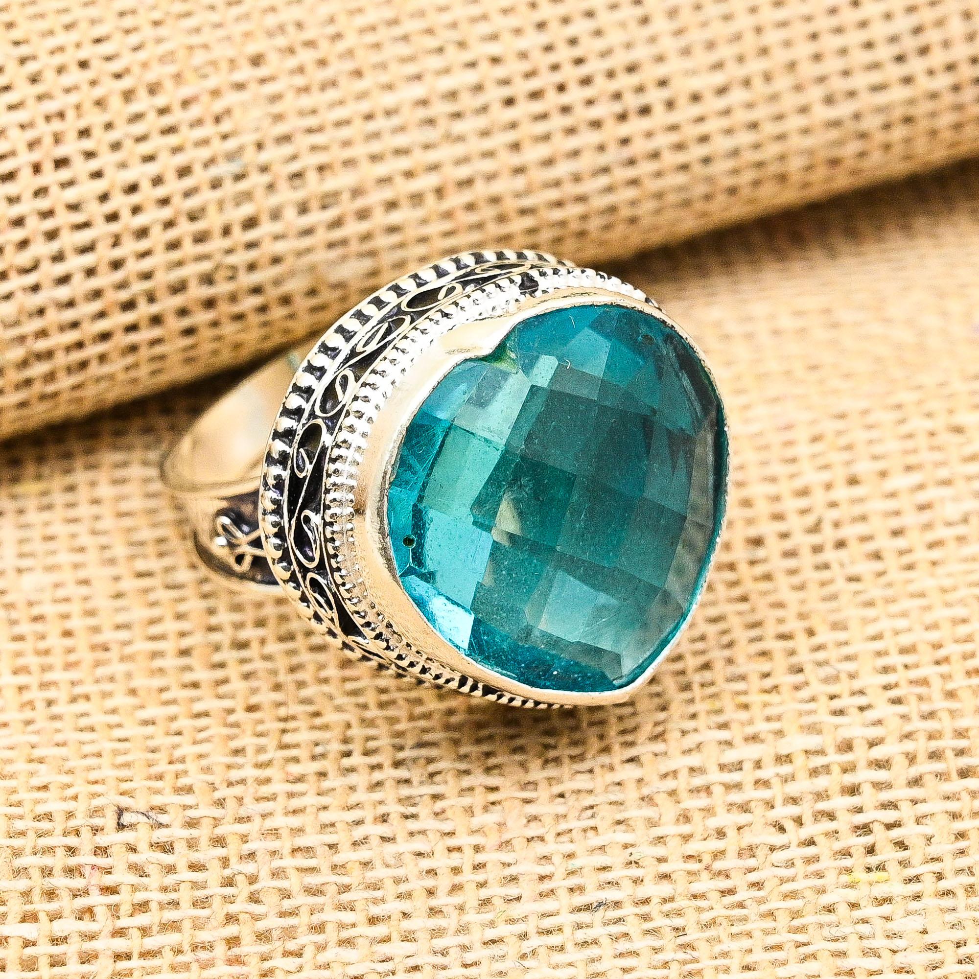 

Ювелирное кольцо из стерлингового серебра 925 пробы в форме сердца с синим топазом и драгоценным камнем ручной работы 12 синий