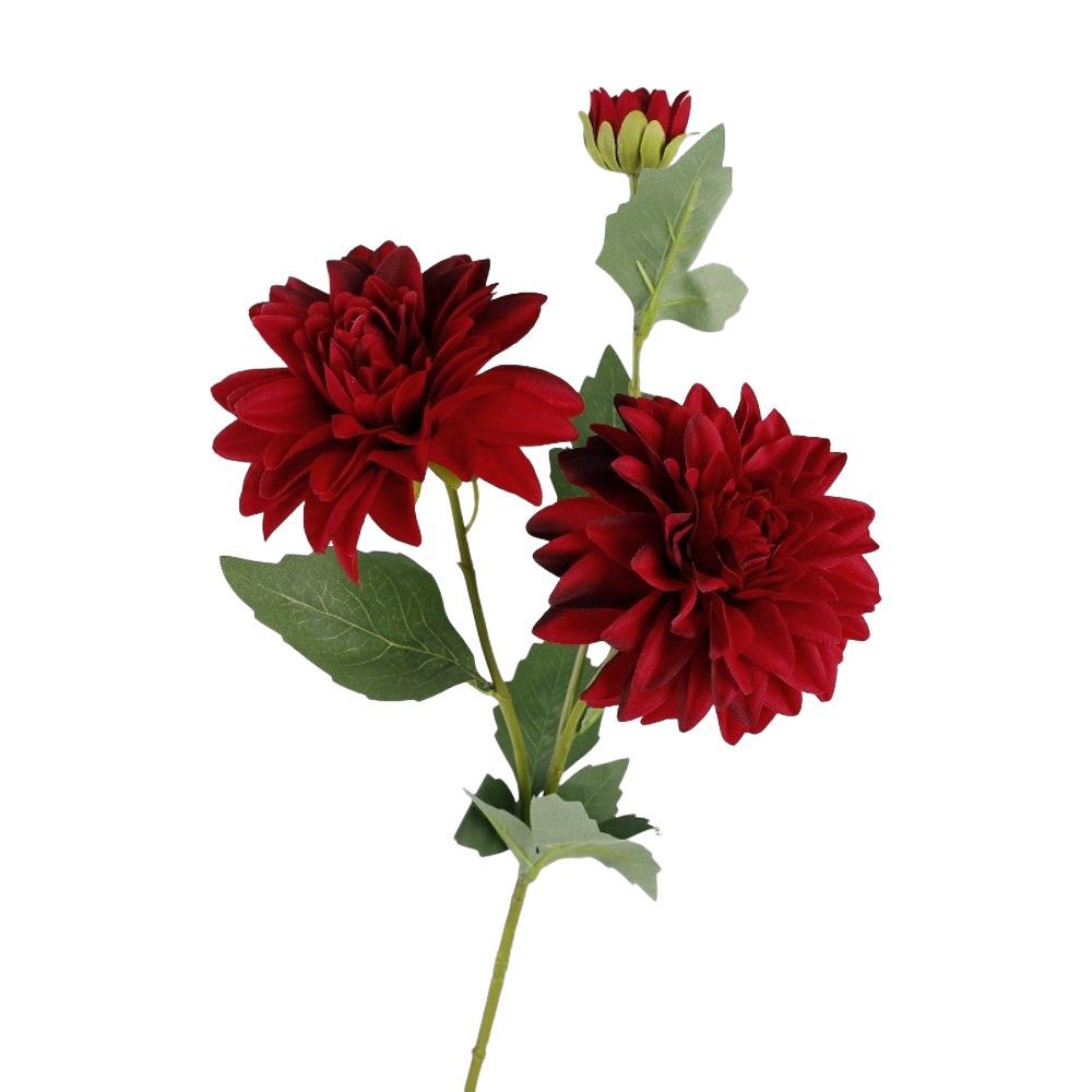 New 76cm Length Artificial Dahlia Flower Long Branch Floral Arrangement Faux Flower Realistic 3 Heads Silk Flower Home Decor