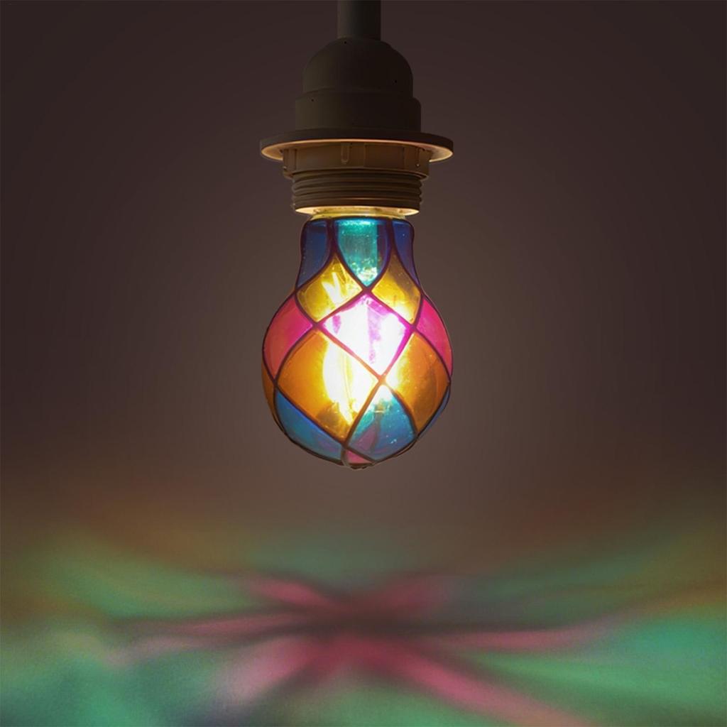 Stained Glass LED Light Bulb E26 4W 120V, Romantic Vintage Lighting for Halloween & Christmas Decor, Indoor Bedside Lamp, Garden