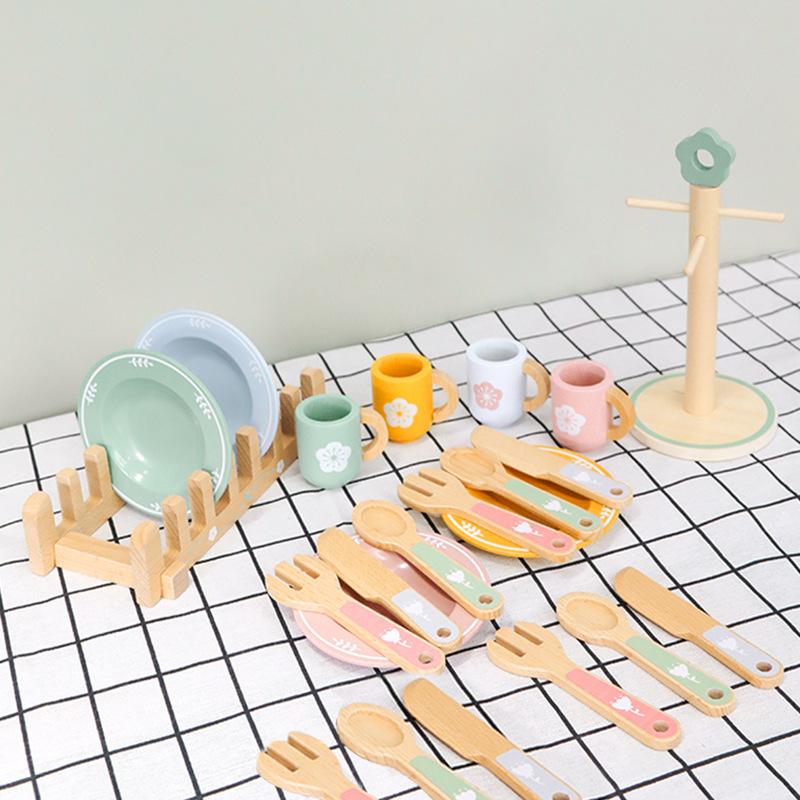 Children'S Early Education Educational Simulation Tableware Set Combination Set, Kindergarten Kitchen Play House Wooden Toys