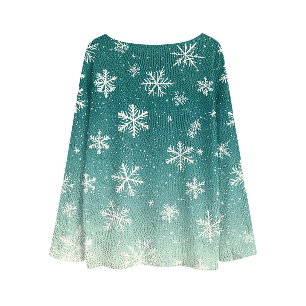 Ladies' Fashionable Casual Long Sleeved Christmas Printed Round Neck Knitted Yarn