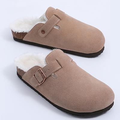 Mode Shevalues Damen Plüsch Wildleder Clogs Korkfußbett Hausschuhe Warme Komfort Pantoletten mit Fußgewölbeunterstützung Slip On Fell Indoor Flach Haus-Slipper