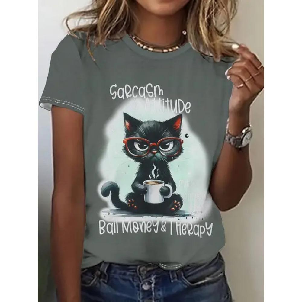 Funny Cat T-Shirts Animal 3D Print Women O-Neck Short Sleeves T Shirt Streetwear Y2k Tees Tops Female Clothing