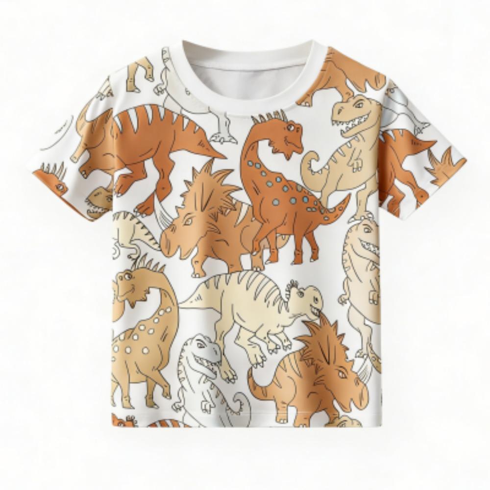Fashion Kids T-shirt Cartoon Dinosaur Colorful 3D Print Kids Short Sleeves T-Shirt Loose Casual Summer Outdoor Boy and Girl Tees Tops