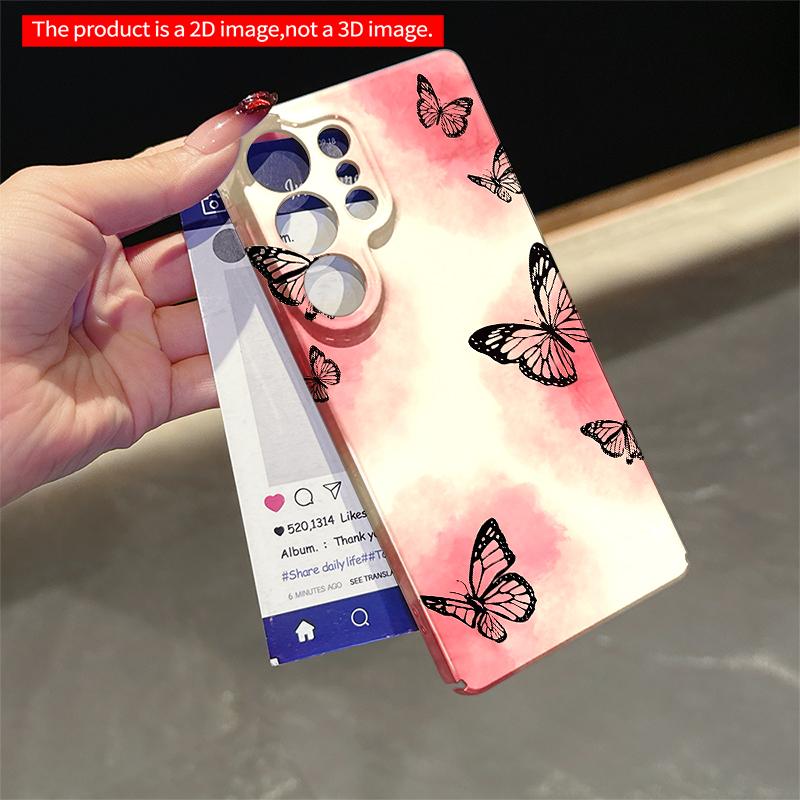 2DFlat Samsung phone case Pink Watercolor Butterflies Mobile Phone Case Applicable to Galaxy S22 S23 S24 S25ULTRA S26 A12 A13 A14 A15 A16