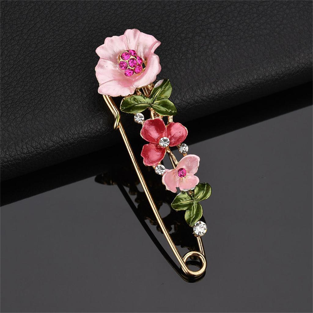 Luxury  Colorful Enamel Flower Big Needle Pins For Women Elegant Rhinestone Floral Clothes Brooches Wedding Party Jewelry