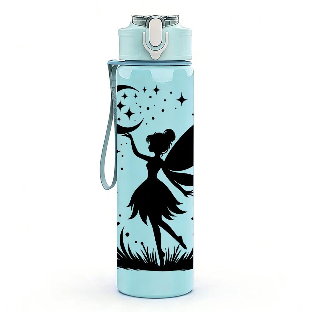 1PC Moon Night Fairy Silhouette Print 750ml Color Plastic Sports Water Bottle Leakproof Flip Straw Lid Suitable for Sports Office Home Use
