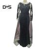 Damen Pailletten Abendkleid Spitze Langarm Bodycon Maxikleid Funkelndes bodenlanges Mesh Patchwork Overlay Kleid für Cocktail Hochzeit Partys