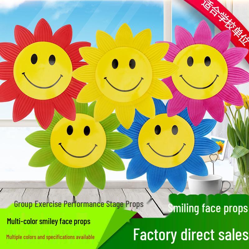 Sunflower Smiley Face Handheld Prop for Kindergarten Performances 35cm green smiling face