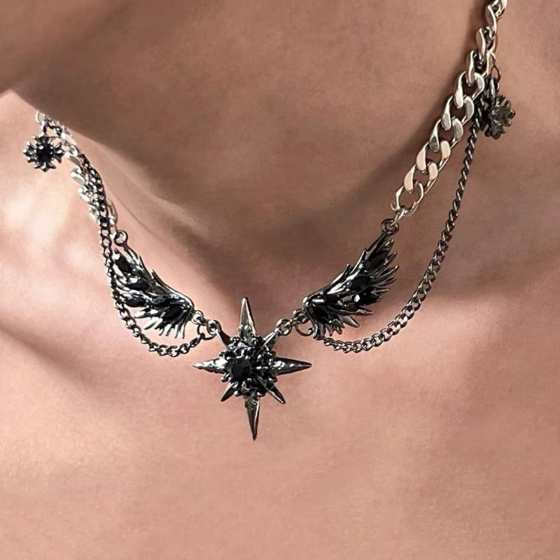 Glimmering Star Wing Pendant Necklace Lightweight Alloy Jewelry Piece For Women Stylish Gift For Special Occasion