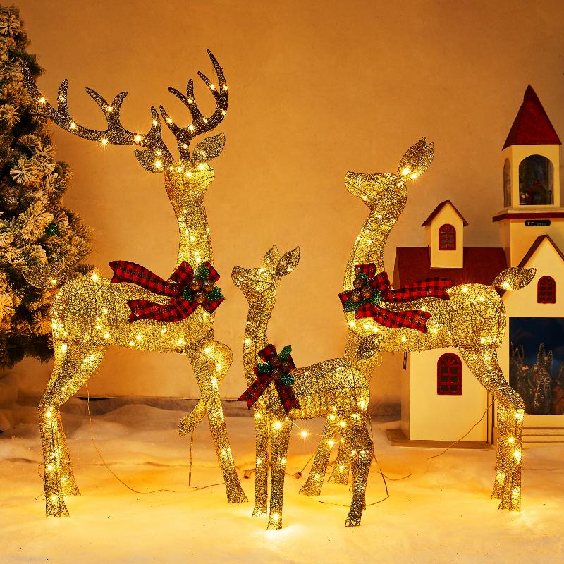Christmas Luminous Wrought Iron Reindeer Scene Display Ornament
