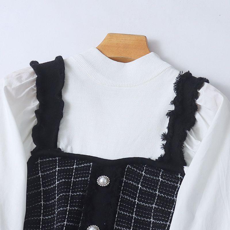 Style Fake Two-Piece Dress Spring & Fall New Foreign Trade Women's Clothing Half Turtleneck Pullover Long Sleeves Color Matching Stitching 30549