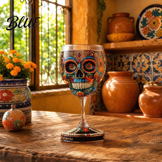 Themed Party Wine Glass Gothic Skull Glass Hand Painted Skeleton Goblet Day of The Dead Altar Accessory Decor Unique Bar Gift for Halloween Luxury