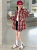 Girls' Plaid Long-Sleeve Shirt Jacket for Autumn 2025 - Fashionable Spring Top for Big Kids