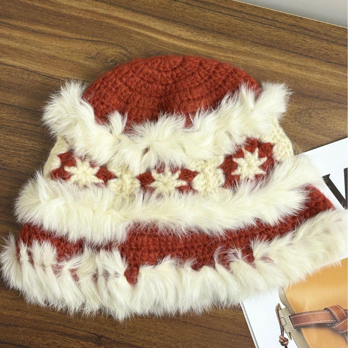 

Rabbit fur lion hat women s autumn and winter new plush cute warm wool knitted hat bucket hat furry versatile M（56-58cm） червоний