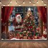 Christmas Winter Background Vintage fireplace Party Decoration Children's Photo Studio Supplies Xmas Tree Lanterns Snowy Scenery