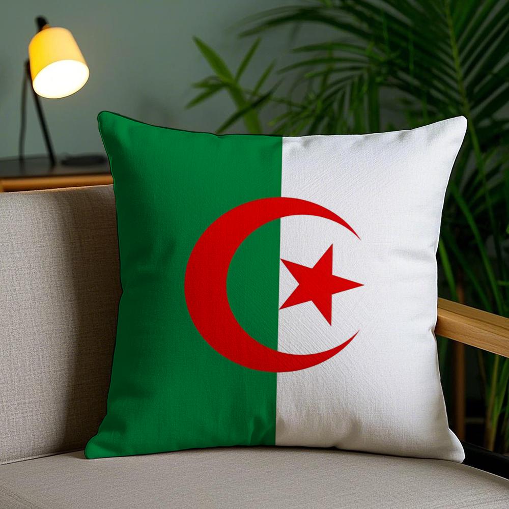 Algeria Flag National Cushion Cover Plush Fabric Soft Double-Sided Printed Invisible Zipper Sofa Pillow Case Home Decor